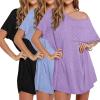 imageEkouaer Nightgowns for Women 3 Pack Sleepshirt Short Sleeve Nightshirt V Neck Sleepdress Oversized SleepwearBlacklight Bluepurple