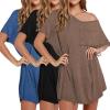 imageEkouaer Nightgowns for Women 3 Pack Sleepshirt Short Sleeve Nightshirt V Neck Sleepdress Oversized SleepwearBlackpeacock Bluebrown
