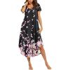 imageEkouaer Nightgowns for Women V Neck Nightshirts Short Sleeve Soft Sleepwear Side Split Pockets Long NightdressPink Flower