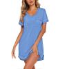imageEkouaer Womens Nightgowns for Women Short Sleeves V Neck Sleepwear Plus Size Sleepshirt Short Nightshirt Tshirts Dress SXXLLight Blue