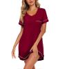 imageEkouaer Womens Nightgowns for Women Short Sleeves V Neck Sleepwear Plus Size Sleepshirt Short Nightshirt Tshirts Dress SXXLWine Red