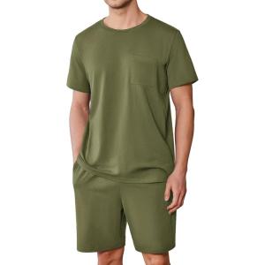 imageEkouaer Mens Pajamas Set Cotton Short Sleeve Sleepwear 2 Piece Pj Sets for Men Soft Nightwear with Pockets SXXLArmy Green