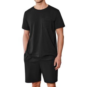 imageEkouaer Mens Pajamas Set Cotton Short Sleeve Sleepwear 2 Piece Pj Sets for Men Soft Nightwear with Pockets SXXLBlack