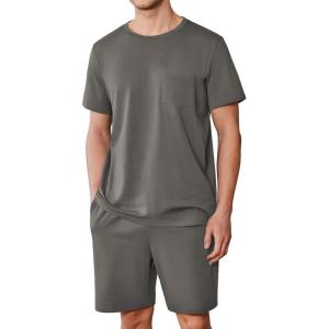 imageEkouaer Mens Pajamas Set Cotton Short Sleeve Sleepwear 2 Piece Pj Sets for Men Soft Nightwear with Pockets SXXLDeep Grey