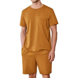 imageEkouaer Mens Pajamas Set Cotton Short Sleeve Sleepwear 2 Piece Pj Sets for Men Soft Nightwear with Pockets SXXLLight Brown