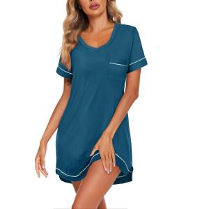 imageEkouaer Womens Nightgowns for Women Short Sleeves V Neck Sleepwear Plus Size Sleepshirt Short Nightshirt Tshirts Dress SXXLBlue Green