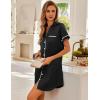 imageEkouaer Satin Nightgowns for Women Button Down Nightshirts Silk Sleepshirts Short Sleeve Boyfriend Sleepwear SXXXLBlack