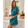 imageEkouaer Satin Nightgowns for Women Button Down Nightshirts Silk Sleepshirts Short Sleeve Boyfriend Sleepwear SXXXLBlue Green