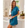 imageEkouaer Satin Nightgowns for Women Button Down Nightshirts Silk Sleepshirts Short Sleeve Boyfriend Sleepwear SXXXLDark Blue