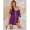 imageEkouaer Satin Nightgowns for Women Button Down Nightshirts Silk Sleepshirts Short Sleeve Boyfriend Sleepwear SXXXLDark Purple