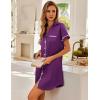 imageEkouaer Satin Nightgowns for Women Button Down Nightshirts Silk Sleepshirts Short Sleeve Boyfriend Sleepwear SXXXLDark Purple