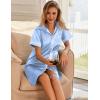imageEkouaer Satin Nightgowns for Women Button Down Nightshirts Silk Sleepshirts Short Sleeve Boyfriend Sleepwear SXXXLLight Blue Stripe