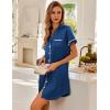 imageEkouaer Satin Nightgowns for Women Button Down Nightshirts Silk Sleepshirts Short Sleeve Boyfriend Sleepwear SXXXLNavy Blue