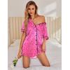imageEkouaer Satin Nightgowns for Women Button Down Nightshirts Silk Sleepshirts Short Sleeve Boyfriend Sleepwear SXXXLRose Red Leopard