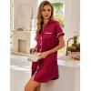 imageEkouaer Satin Nightgowns for Women Button Down Nightshirts Silk Sleepshirts Short Sleeve Boyfriend Sleepwear SXXXLWine Red