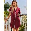 imageEkouaer Satin Nightgowns for Women Button Down Nightshirts Silk Sleepshirts Short Sleeve Boyfriend Sleepwear SXXXLWine Red