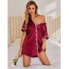 imageEkouaer Satin Nightgowns for Women Button Down Nightshirts Silk Sleepshirts Short Sleeve Boyfriend Sleepwear SXXXLWine Red