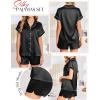 imageEkouaer Satin Pajama Set for Women Button Up 2 Piece Silky Pj Shorts Set Soft Sleepwear Short Sleeve LoungewearBlack