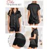 imageEkouaer Satin Pajama Set for Women Button Up 2 Piece Silky Pj Shorts Set Soft Sleepwear Short Sleeve LoungewearBlack Leopard