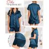 imageEkouaer Satin Pajama Set for Women Button Up 2 Piece Silky Pj Shorts Set Soft Sleepwear Short Sleeve LoungewearBlue Green Leopard