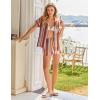 imageEkouaer Satin Pajama Set for Women Button Up 2 Piece Silky Pj Shorts Set Soft Sleepwear Short Sleeve LoungewearColorful Striped