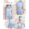 imageEkouaer Satin Pajama Set for Women Button Up 2 Piece Silky Pj Shorts Set Soft Sleepwear Short Sleeve LoungewearLight Blue