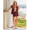 imageEkouaer Satin Pajama Set for Women Button Up 2 Piece Silky Pj Shorts Set Soft Sleepwear Short Sleeve LoungewearWine Red