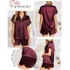 imageEkouaer Satin Pajama Set for Women Button Up 2 Piece Silky Pj Shorts Set Soft Sleepwear Short Sleeve LoungewearWine Red