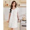 imageEkouaer Womens Nightgown Lace Trim Sleep Shirt Flare Short Sleeve Nightshirt Pleated Nightdress V Neck Pajama DressWhite Pink Flower
