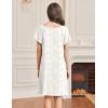 imageEkouaer Womens Nightgown Lace Trim Sleep Shirt Flare Short Sleeve Nightshirt Pleated Nightdress V Neck Pajama DressWhite Pink Flower