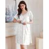 imageEkouaer Womens Nightgown Lace Trim Sleep Shirt Flare Short Sleeve Nightshirt Pleated Nightdress V Neck Pajama DressWhite Pink Flower