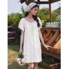 imageEkouaer Womens Nightgown Lace Trim Sleep Shirt Flare Short Sleeve Nightshirt Pleated Nightdress V Neck Pajama DressWhite Pink Flower
