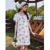 imageEkouaer Womens Nightgown Lace Trim Sleep Shirt Flare Short Sleeve Nightshirt Pleated Nightdress V Neck Pajama DressWhite Purple Flower