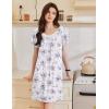 imageEkouaer Womens Nightgown Lace Trim Sleep Shirt Flare Short Sleeve Nightshirt Pleated Nightdress V Neck Pajama DressWhite Purple Flower
