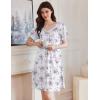 imageEkouaer Womens Nightgown Lace Trim Sleep Shirt Flare Short Sleeve Nightshirt Pleated Nightdress V Neck Pajama DressWhite Purple Flower