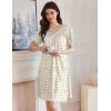 imageEkouaer Womens Nightgown Lace Trim Sleep Shirt Flare Short Sleeve Nightshirt Pleated Nightdress V Neck Pajama DressYellow Green Leaves