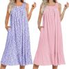 imageEkouaer 2 Pack Nightgowns for Women Sleeveless Long Night Gowns Victorian Nightdress with Pockets Soft Ladies GownFloral PurplePink
