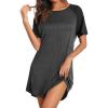 imageEkouaer Nightgowns for Women Bamboo Viscose Sleep Shirts Short Sleeve Nightshirt Casual Sleepdress Soft Sleepwear SXXXLDark Grey