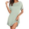 imageEkouaer Nightgowns for Women Bamboo Viscose Sleep Shirts Short Sleeve Nightshirt Casual Sleepdress Soft Sleepwear SXXXLLight Green