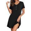 imageEkouaer Nightgowns for Women Lace Nightshirt Short Sleeve Sleepshirt Ladies Pullover Night Gown Soft Sleepwear SXXXLBlack