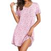 imageEkouaer Nightgowns for Women Lace Nightshirt Short Sleeve Sleepshirt Ladies Pullover Night Gown Soft Sleepwear SXXXLFloral Pink