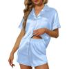 imageEkouaer Satin Pajama Set for Women Button Up 2 Piece Silky Pj Shorts Set Soft Sleepwear Short Sleeve LoungewearLight Blue