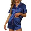 imageEkouaer Satin Pajama Set for Women Button Up 2 Piece Silky Pj Shorts Set Soft Sleepwear Short Sleeve LoungewearNavy Blue