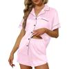 imageEkouaer Satin Pajama Set for Women Button Up 2 Piece Silky Pj Shorts Set Soft Sleepwear Short Sleeve LoungewearPink