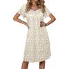 imageEkouaer Womens Nightgown Lace Trim Sleep Shirt Flare Short Sleeve Nightshirt Pleated Nightdress V Neck Pajama DressYellow Green Leaves