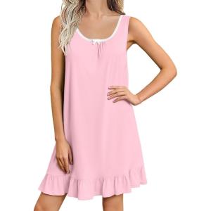 imageEkouaer Nightgowns for Women Sleeveless Nightdress Cute Night Gowns Short Sleepshirt Soft Sleepwear Pajama Dress SXXXLPink
