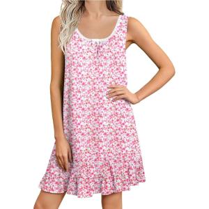 imageEkouaer Nightgowns for Women Sleeveless Nightdress Cute Night Gowns Short Sleepshirt Soft Sleepwear Pajama Dress SXXXLPink Florals