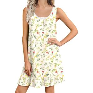 imageEkouaer Nightgowns for Women Sleeveless Nightdress Cute Night Gowns Short Sleepshirt Soft Sleepwear Pajama Dress SXXXLYellow Floral