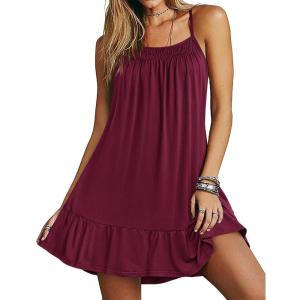 imageEkouaer Nightgowns for Women Spaghetti Strap Night Gown Sleeveless Sleep Dress Chemise SleepwearWine Red
