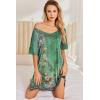 imageEkouaer 2 Pack Nightgowns for Women Short Sleeve Sleepshirt V Neck Nightshirt Casual Print SleepwearAblackGreen Ethnic Style